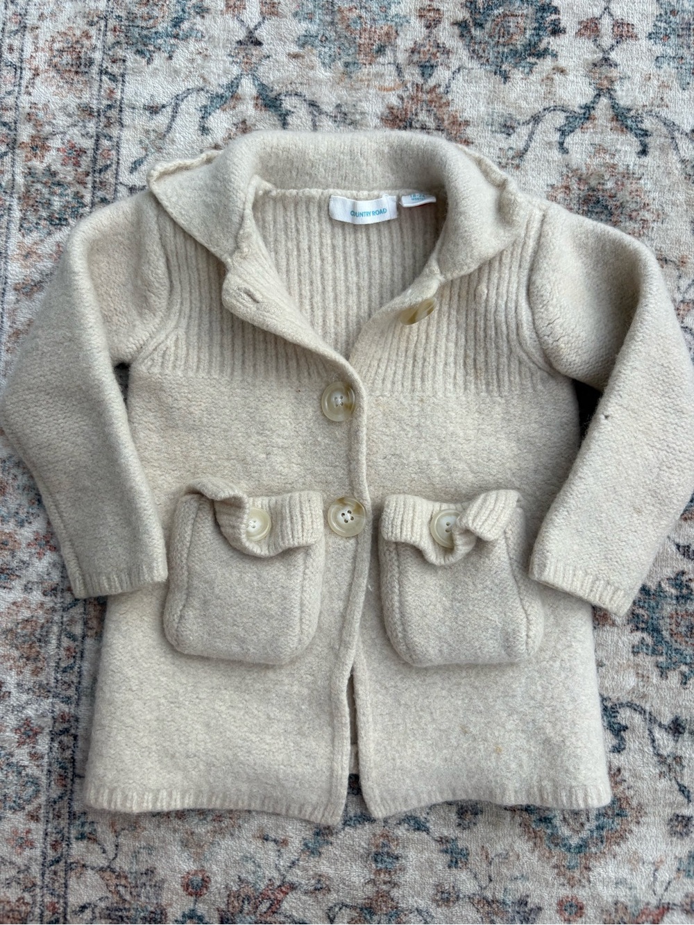 18/24M Country Road Cream Button-Up 100% Australian Wool Coat with Patch Pockets